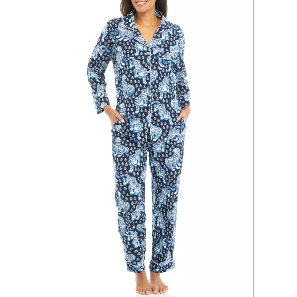 Printfresh Tiger Queen Pajama Set Navy Blue Large Sleepwear Lounge Whimsical